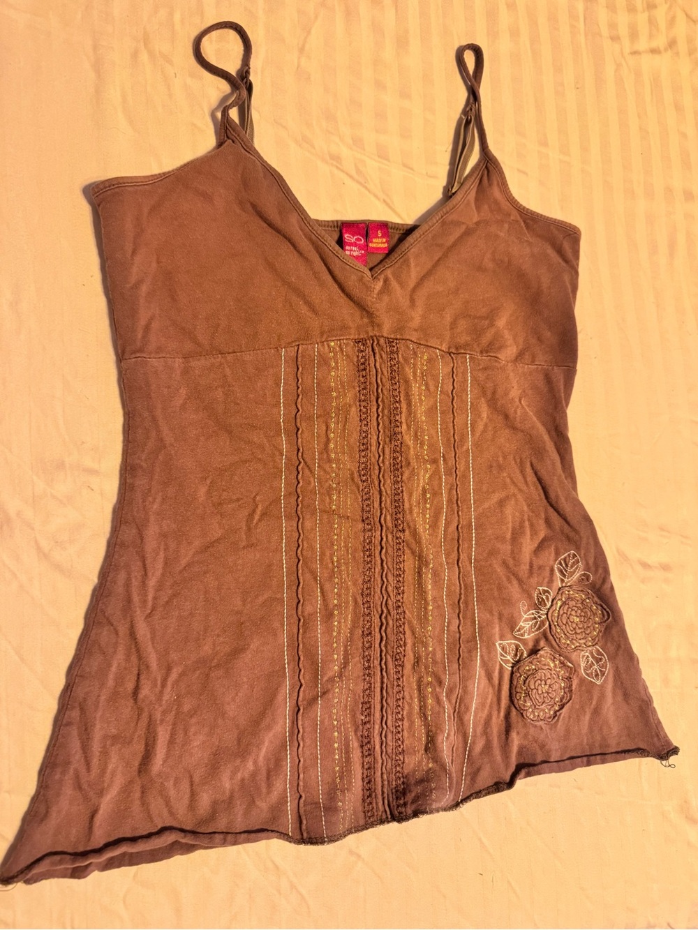 SO Brown V-Neck Embroidered Camisole